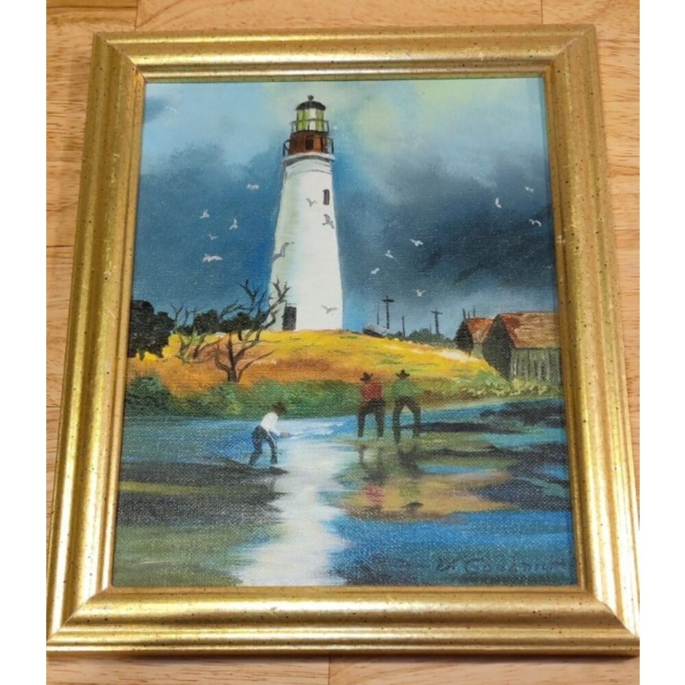 Port Isabel Lighthouse Framed Oil Painting On Canvas By Veadth Goodnight 1992